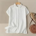 thumbnail image 1 of pstuiky Summer Tops Cotton and Linen Solid Color V-Neck Women Linen Tops Leisure Loose Fit Short Sleeve Tie Front Blouses White XL, 1 of 10