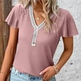 thumbnail image 1 of pstuiky Summer Tops for Women, Fashion Women's Summer V-Neck Button Short Sleeve Solid Casual Pullove Blouses Tops Casual Tops for Women 0 Tshirts, 1 of 6