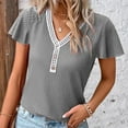 thumbnail image 1 of pstuiky Summer Tops for Women 2024, Fashion Women's Summer V-Neck Button Short Sleeve Solid Casual Pullove Blouses Tops Casual Tops for Women 0 Tshirts, 1 of 6