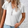 thumbnail image 1 of pstuiky Summer Tops for Women 2024, Fashion Women's Summer V-Neck Button Short Sleeve Solid Casual Pullove Blouses Tops Casual Tops for Women 0 Tshirts, 1 of 6