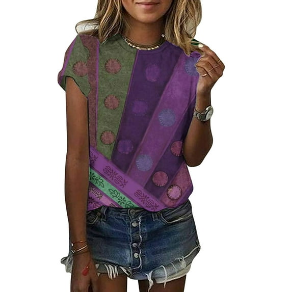 pstuiky Summer Tops, Women Fashion Casual Geometry Printed Short Sleeve Round Neck Pullover Blouse T shirt Tops Tops for Women Trendy Tshirt Dresses Women Plus Size Final Markdown shirts