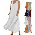 thumbnail image 1 of pstuiky Sun Dresses for Women , Women Maxi Dress for Cotton Linen Tank Dress Sleeveless Loose Round Neck Dresses with Pockets Leisure Dress White #1 L E2, 1 of 9