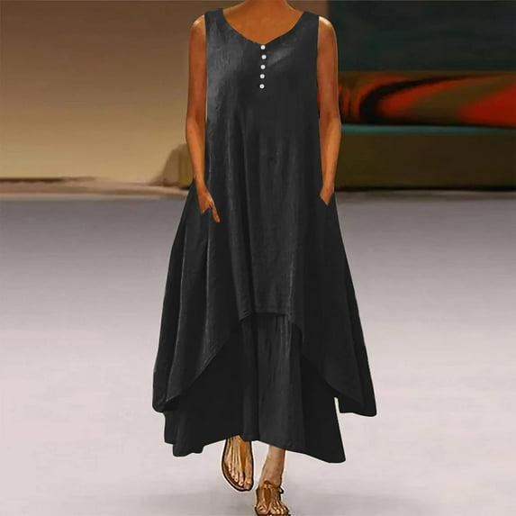 pstuiky Sun Dresses for Women , Maxi Dress with Pockets Women Floral Printed V-Neck Long Sleeve Long Dresses Trendy Summer Boho Beach Sun Dress Leisure Dress Black L