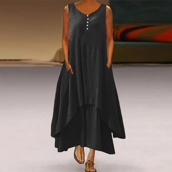 pstuiky Sun Dresses for Women , Maxi Dress with Pockets Women Floral Printed V-Neck Long Sleeve Long Dresses Trendy Summer Boho Beach Sun Dress Leisure Dress Black S
