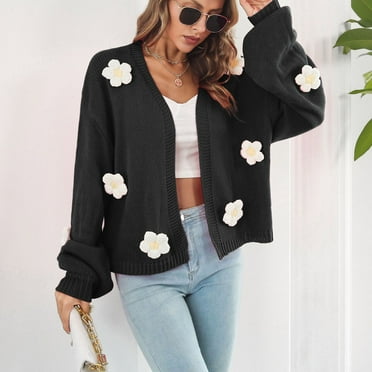pstuiky Sweaters for Women, Women Printing Long Sleeve Crew Neck Open Front Cardigan Sweater Slim Fit Womens Sweaters Knit Sweater Summer Savings