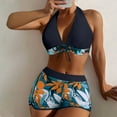thumbnail image 1 of pstuiky Bathing Suit Bikini, Women High Waisted Bikini Set with Chest Pad No Underwire Deep V Neck Print Patchwork Swimsuit Two Piece for Summer Beach Pool Women's Swimwear Clearance Navy XL, 1 of 8