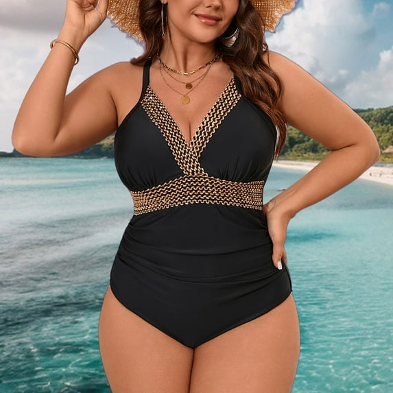 pstuiky Swimsuit for Women Solid Color Crew Neck Plus Size Adaptable One Piece Swimwear Swimming Suits Workout One-Piece Chest Support with High Cut Women's Swimwear