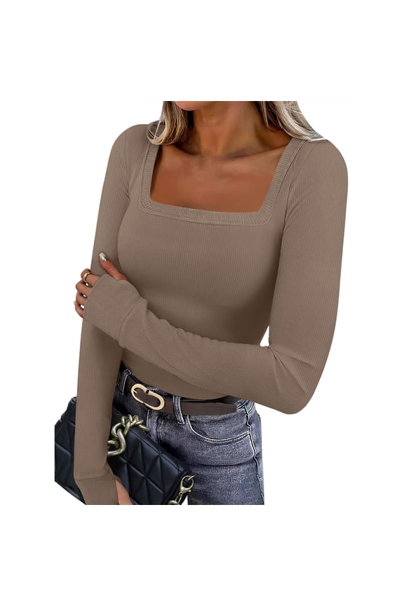 T Shirts for Women Trendy Long Sleeve Solid Color Ladies Tops Breathable Loose Fit Scoop Neck Clothes Outfits Work Blouses for Women