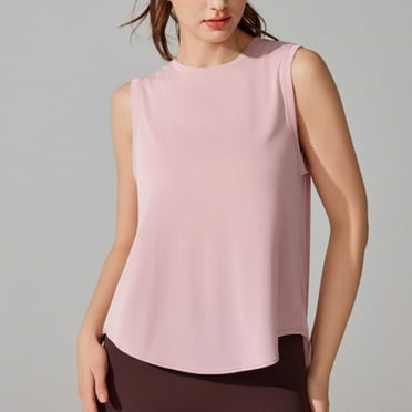 pstuiky Tank Tops, Women Casual Solid Color Yoga Tank Top Sleeveless Round Neck Quick Dry Sports Shirt for Fitness Workout Activewear Comfortable Stretchy Pink XL