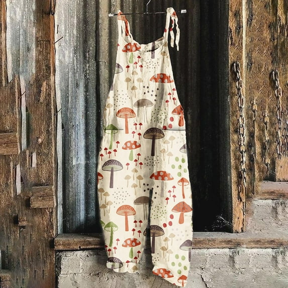 pstuiky Jumpsuits for Women, Womens Summer Jumpsuits Wide Leg Sling Romper Casual Loose Floral Print Boho Bib Overalls for Women Overalls for Women Loose Fit Beige XL