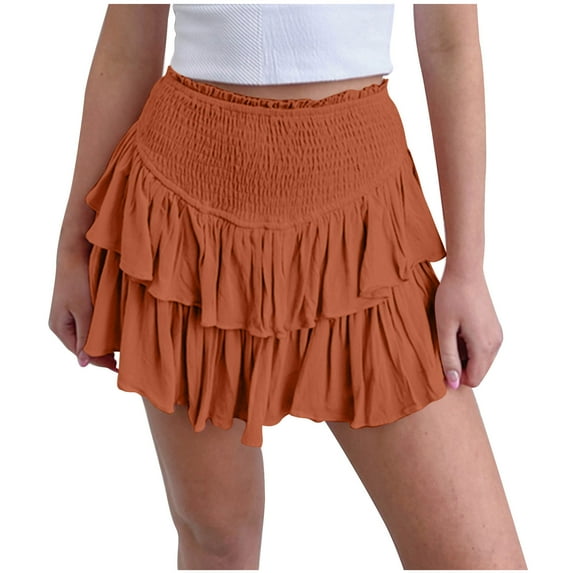 pstuiky Tennis Skirts for Women, Women's Irregular Solid Color Lined Cake Skirt Short Culottes Skirt Skorts for Workout Casual Clearance Items Orange XXL #1