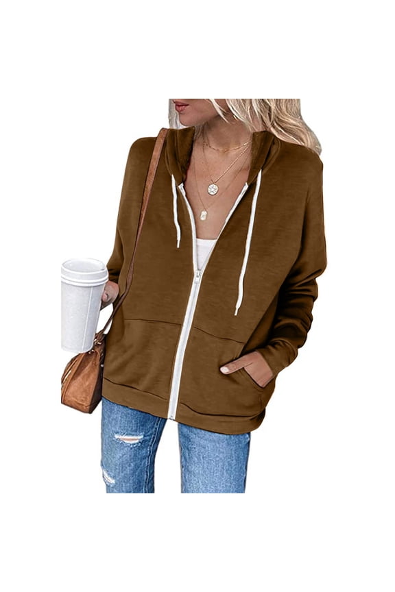 Thin Zip up Hoodie Women, Women's Full Zip up Hoodie Long Sleeve Hooded Sweatshirts Pockets Jacket Coat for Women