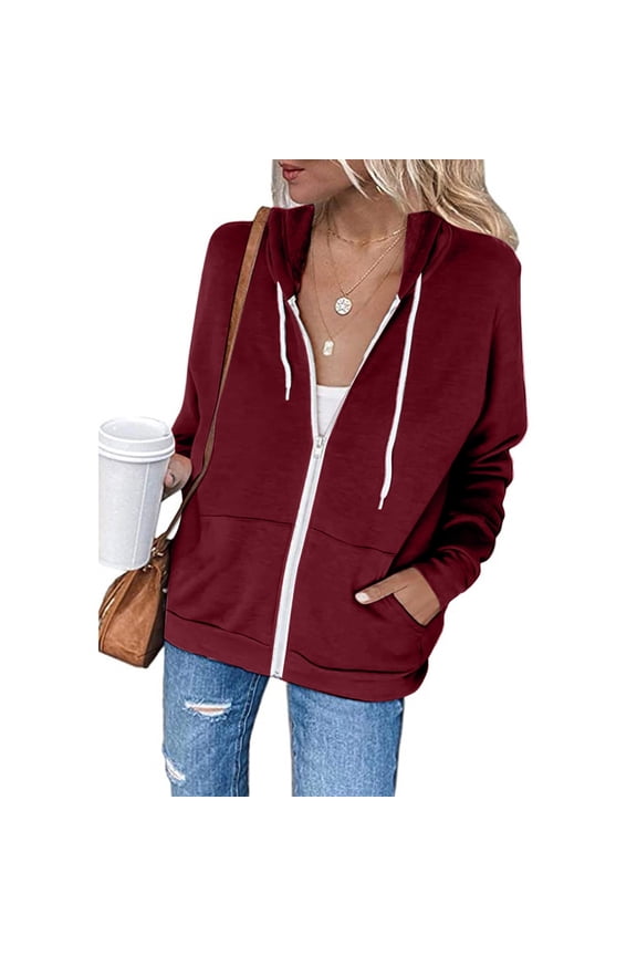 Thin Zip up Hoodie Women, Women's Full Zip up Hoodie Long Sleeve Hooded Sweatshirts Pockets Jacket Coat for Women