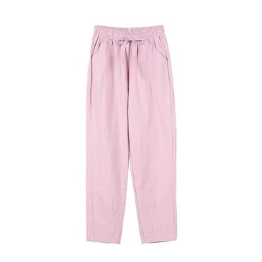 pstuiky Trousers, Women Print Mid Waist Loose Fit Cotton Trendy Plus Size Lounge Trousers Joggers Gift for Women Up to 65% Off Pink XL