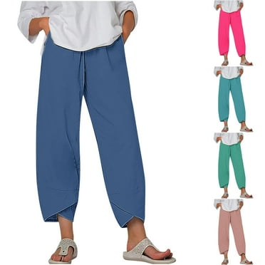 pstuiky Trousers, Women Solid Color Mid Waist Relaxed Fit Comfy Oversized Full Trousers Cargo Pants Gift for Women Save Big Blue L