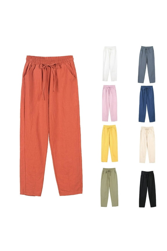 Womens Casual Pants, Cotton and Linen Solid Color Loose Long Plus Size Pants Trousers Summer Workout Pants Army Green L