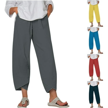 pstuiky Trousers for Women, Women Solid Color Mid Waist Classic Fit Casual Plus Size Autumn Pants Elastic Waisted Gift for Girl Clearance Sale Blue L