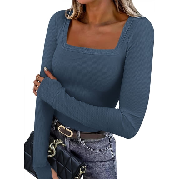 pstuiky Tshirts Shirts for Women Oversized Scoop Neck Long Sleeve Womens Blouses Lightweight Loose Fit Solid Color Basic Tshirts Workout Tops for Women