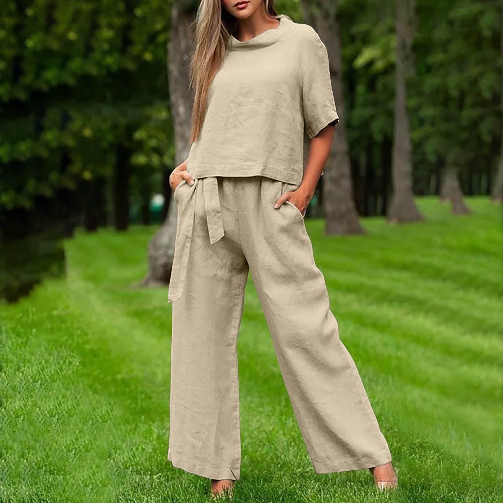 Casual Solid Color Lace-up Home Furnishing Two-piece Suit main image 1