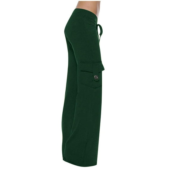 pstuiky Wide Leg Cargo Pants for Women,Women High Rise Yoga Leggings with Pockets Cargo Yoga Pants for Women Plus Size Drawstring Straight Leg Pants Green #4 XL