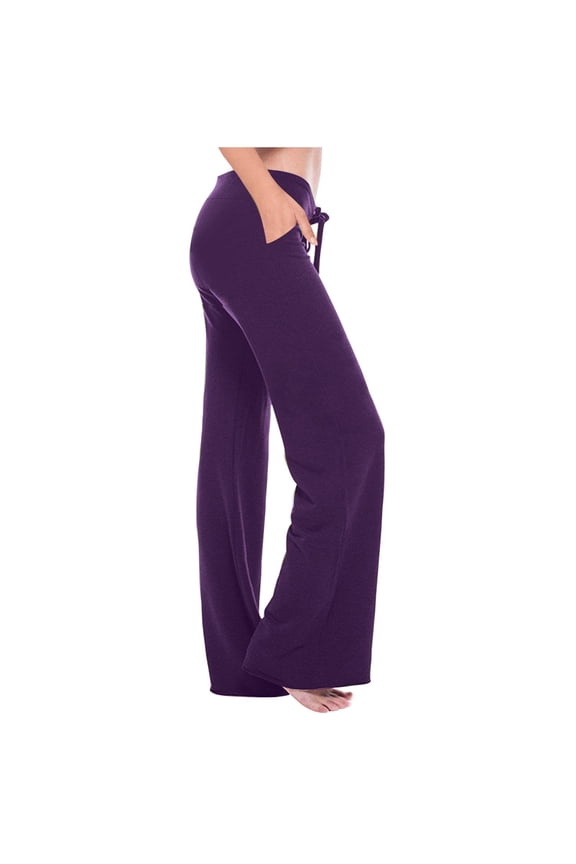 Wide Leg Cargo Pants for Women,Women High Rise Yoga Leggings with Pockets Cargo Yoga Pants for Women Plus Size Drawstring Straight Leg Pants Purple #6 XL