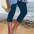 thumbnail image 1 of pstuiky Capri Leggings for Women, Women's High Waisted Capri Yoga Pants Summer Solid Color Slim Fit Gym Workout Leggings Women's Leggings Summer Saving Dark Blue L, 1 of 7