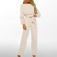 thumbnail image 1 of pstuiky Wide Leg Jumpsuits for Women Long Sleeve Round Neck Romper Straight Leg Plus Size Jumpsuit Casual Rompers One Piece with Belt Summer Outfits, 1 of 7