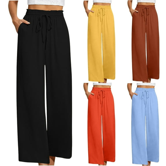 pstuiky Wide Leg Pants, Solid Color Loose Long Straight Leg Pants Classic Fit Womens Pants Holiday Gifts Black L