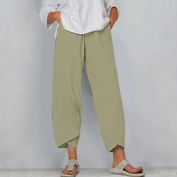 pstuiky Wide Leg Pants Woman, Solid Color Loose Long Palazzo Pants Outfits for Vacation Athletic Workout Pants Holiday Gifts Khaki L