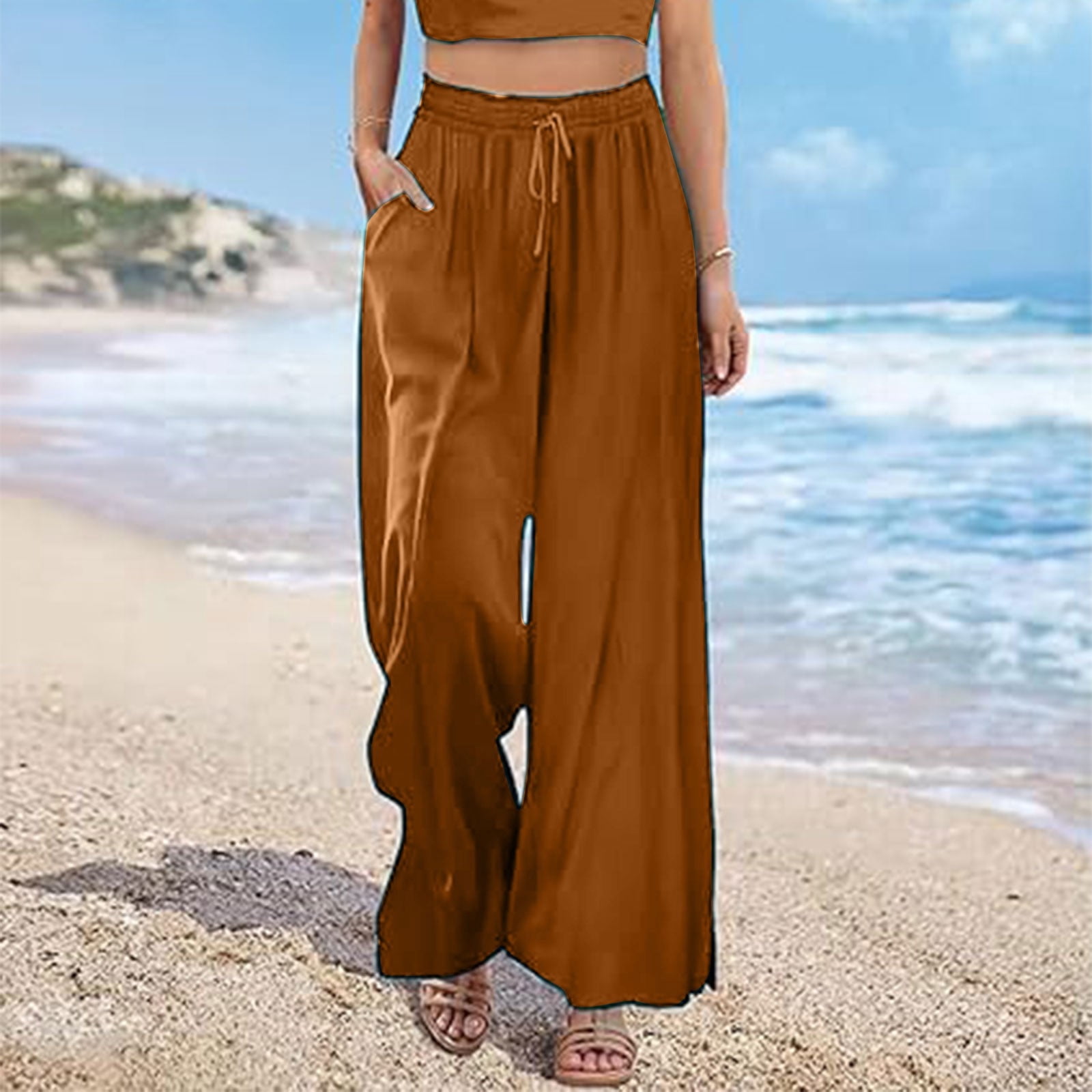 pstuiky Pants, Women Solid Color Mid Waist Modern Fit Workout Plus
