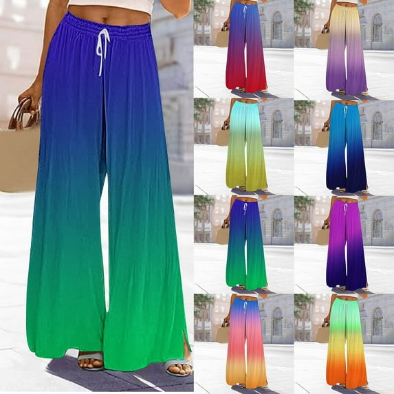 pstuiky Wide Leg Pants Women, Gradient Print Loose Long Palazzo Pants Trousers with Pockets Active Fit Activewear for Women Army Green L