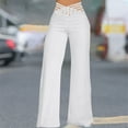 thumbnail image 1 of pstuiky Wide Leg Pants Women, Solid Color Casual Long Palazzo Pants High Waisted Outfits for Vacation With Belt Basic Women Pant White XXXL, 1 of 8