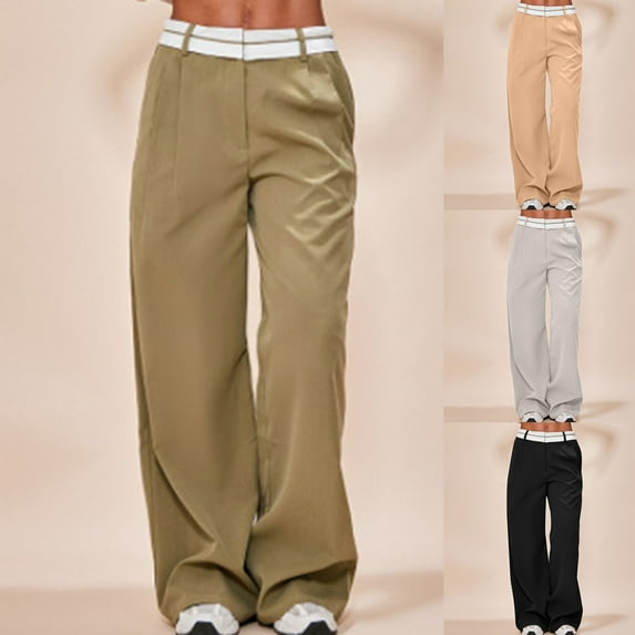 pstuiky Wide Leg Pants Women, Solid Color Casual Long Palazzo Pants Trousers with Pockets Modern Fit Women's Pants Black L