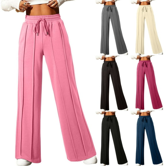 pstuiky Wide Leg Pants, Women Solid Color High Waist Straight Leg Pants Drawstring Pants Elastic Waist Pants Active Fit Trendy Oversized Sweatpants Training Pants Gift for Girl Save Big Beige L