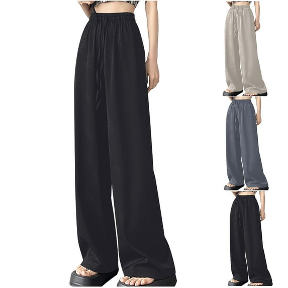 pstuiky Wide Leg Pants for Women, Women Solid Color High Waist Baggy Pants Skinny Comfy Plus Size Sweatpants Cargo Pants Gift for Women Black L