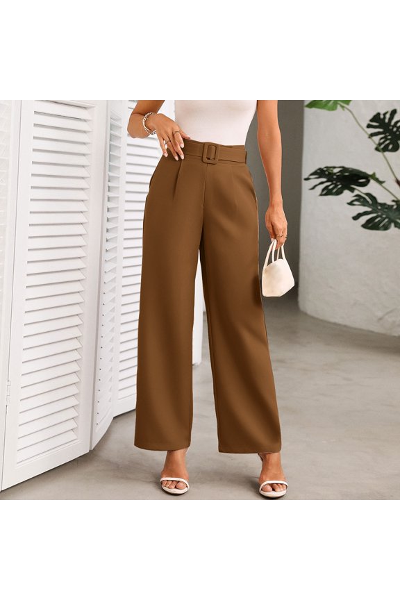 Wide Leg Pants for Women, Solid Color Loose Long Straight Leg High Waisted Trousers Fashion Women Pant Coffee M