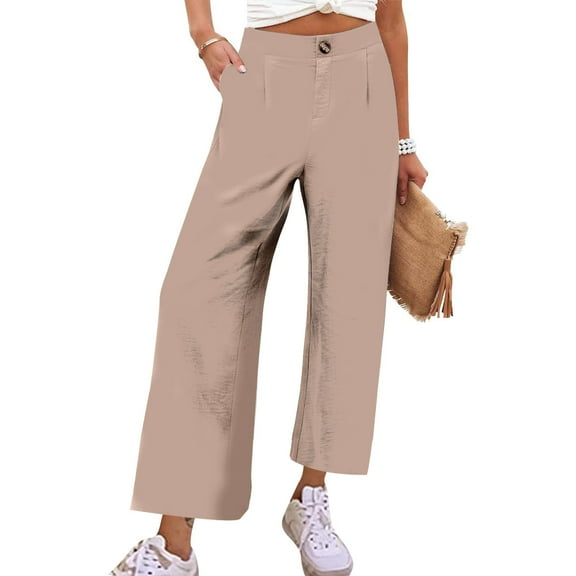 pstuiky Wide Leg Trousers Women, Solid Color Loose Short Straight Leg Trousers Classic Fit Women Pant Holiday Gifts Pink M