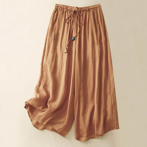 pstuiky Wide Leg Yoga Pants for Women, Cotton and Linen Solid Color Loose Long Linen Pants Outfits for Vacation Simple Women's Pants Orange XXL