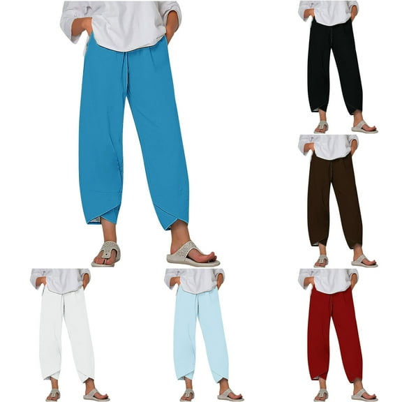 pstuiky Wide Leg Yoga Pants for Women, Solid Color Loose Cropped Palazzo Pants Pants Basic Women Pant Black L