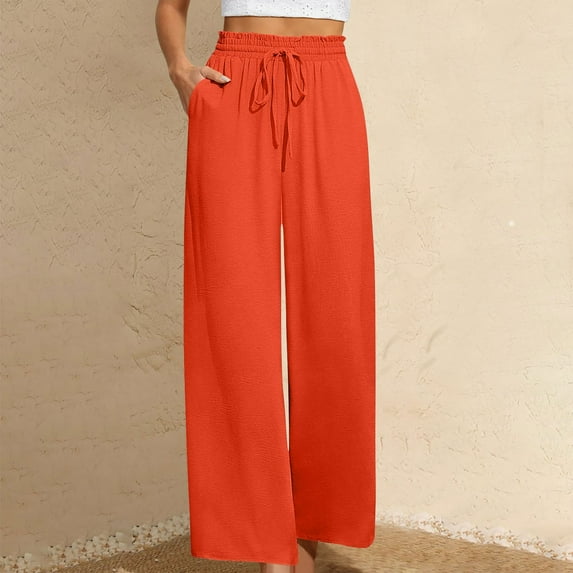 pstuiky Wide Leg Yoga Pants for Women, Solid Color Loose Long Straight Leg Outfits for Vacation Simple Gym Clothes Red XXL