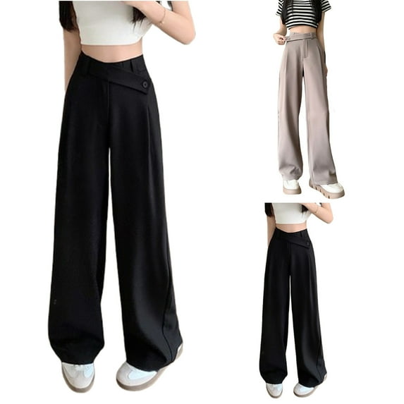 pstuiky Wide Legged Pants, Solid Color Loose Long Palazzo Pants High Waisted Pants Oversized Gym Pants Women Black L