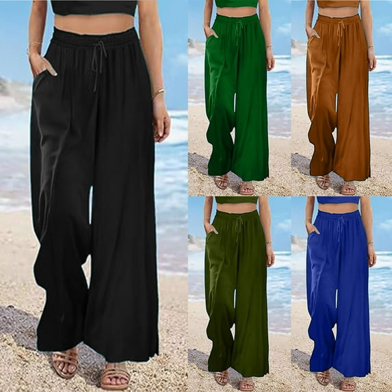 pstuiky Trousers, Women Solid Color Mid Waist Slim Fit Trendy Plus Size Full Trousers Sports Pants Gift for Women Army Green L