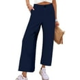 thumbnail image 1 of pstuiky Wide Legged Pants, Solid Color Loose Short Straight Leg Outfits for Vacation Comfy Women Pant Holiday Gifts Navy L, 1 of 9