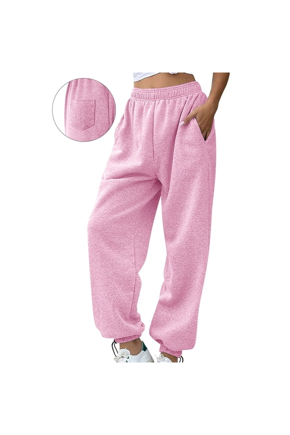 Winter Pants for Women Solid Color Plus Size Adjustable Cuffs Elastic Waist Sweatpants Casual Baggy for Running Sports Long Pants with Three Pockets Pink XXXL
