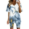 thumbnail image 1 of pstuiky Women Fashion V-Neck Blouse Short Sleeve Tops Shorts Casual Suit Sets, 1 of 7