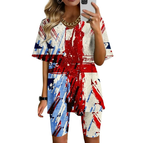 pstuiky Women Fashion V-Neck Blouse Short Sleeve Tops Shorts Casual Suit Sets Summer Savings
