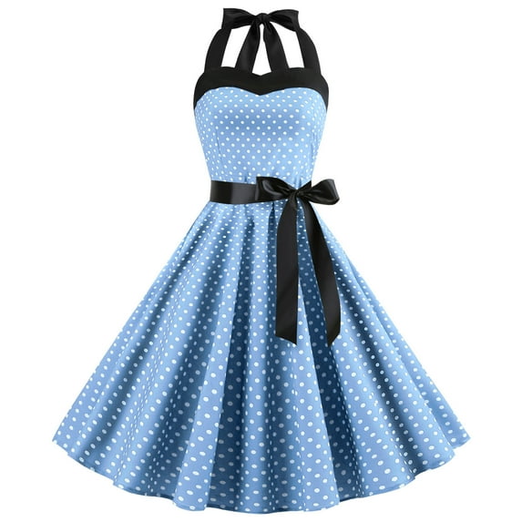 pstuiky Women Hepburn Style Dress Vintage Print Dress Sleeveless V-Neck Dress a Line Knee-Length Dress Polka Clothing Dress Christmas Costumes for Party