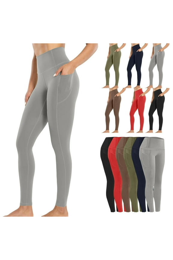 Women Leggings, Solid Color Athletic Long Seamless Hip Lifting Outfits for Vacation with Pockets Trendy Womens Workout Pants Black L