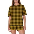 thumbnail image 1 of pstuiky Women'S Pajama Sets Fashion Plaid Print Comfortable Pajama Sets Leisure Loose Fit Crew Neck Short Sleeve Sleepwear with Shorts Loungewear Set Yellow 2XL, 1 of 6