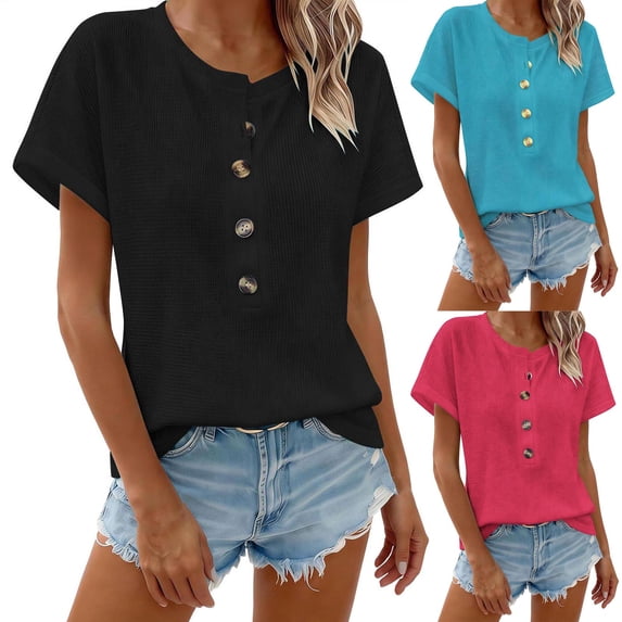 pstuiky Women'S Tops Trendy Short Sleeve Crew Neck Summer Tops Business Casual Loose Fit Solid Color Spring Tops Work Blouses for Women